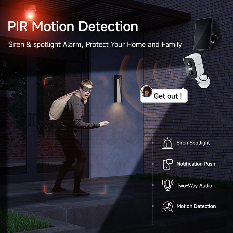 fanxiang 2K Wireless Security Camera Outdoor with Solar Panel & 64GB Card, Rechargeable Battery Camera Wireless WiFi, 300° Pan Rotating, PIR, Color Night Vision, AI Motion Detection, 2-Way Audio, IP65 Solar Battery Camera