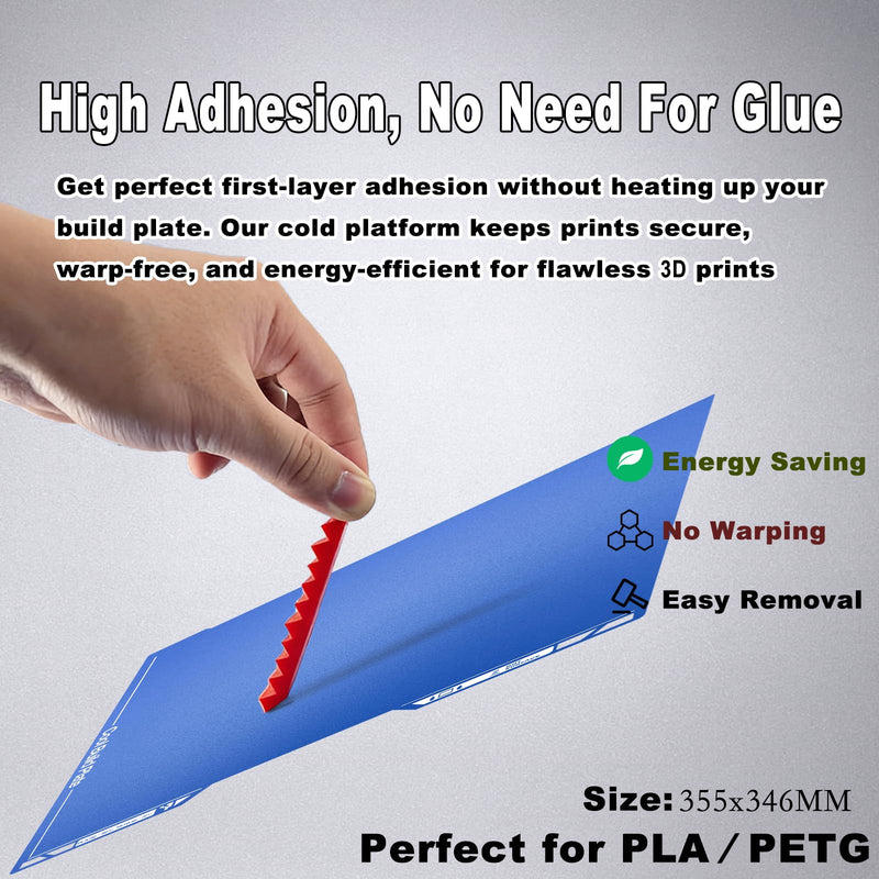 355x346mm Cold PEI Build Plate for Bambu Lab H2D/H2D Pro/H2S, Low Temp Printing Bed, Flexible Magnetic Spring Steel Sheet, Double-Sided Textured, UltraTack Coating, Blue Textured PEI 355x346mm