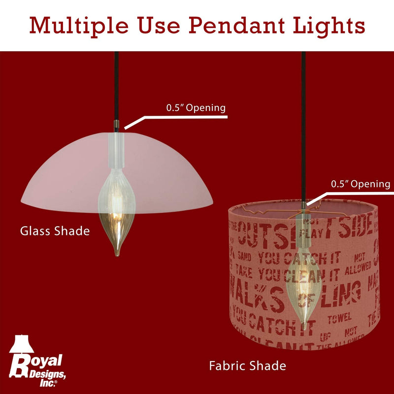 Royal Designs, Inc. Hanging Pendant Lighting Keyless Cylinder-Shaped Pendant Light Socket and Canopy, Gold Finish with Brown Rayon Fabric Cord Cyliner-Shaped / Gold Single