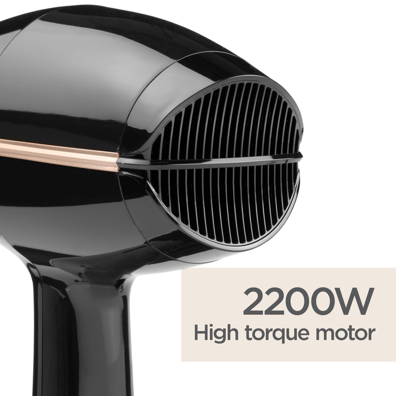  [AUSTRALIA] - BaByliss Salon Pro Hair Dryer - Powerful 2200W Blow Dryer, AC Professinal Motor, Ionic Frizz-Control, 3 Heat & 2 Speed Settings, Black, 5552U Single