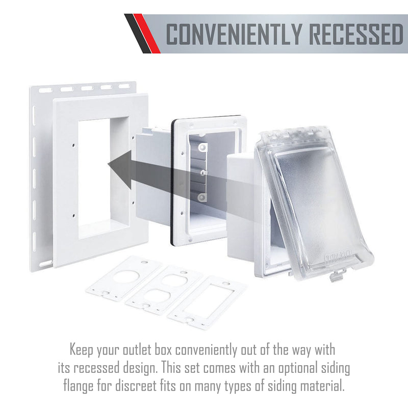 TayMac MR420CW 1-Gang Recessed Enclosure Extra Duty, 6-in-1 Nonmetallic Weatherproof in-Use Cover, Horizontal/Vertical, White Clear/White 1 Gang Wall Plate