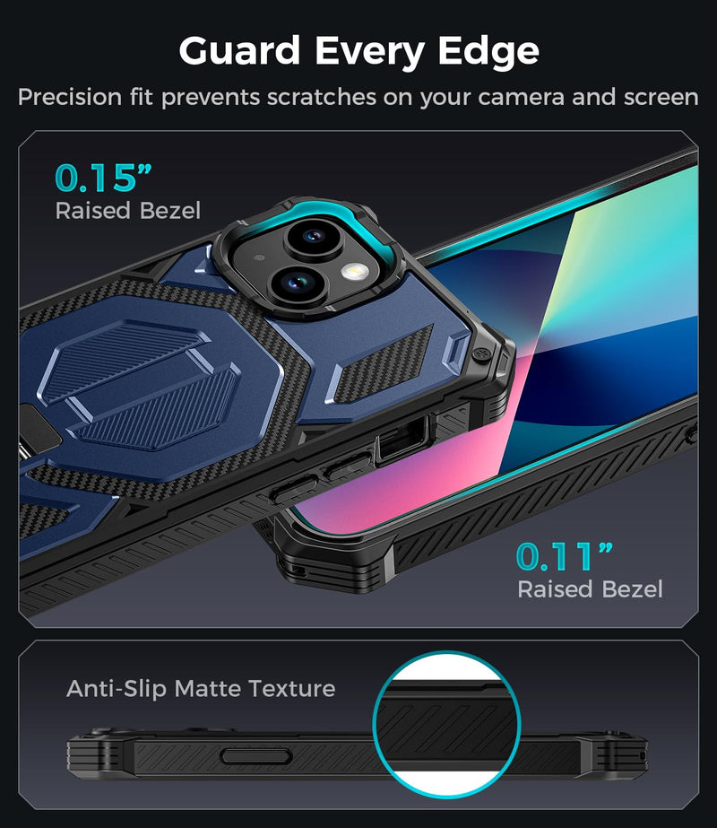 Magnetic for iPhone 13 Case/iPhone 14 Case with Screen Protector, Blue | Invisible Kickstand & Compatible with MagSafe, 3-in-1 Full Body Military Grade Heavy Duty Protective Phone Cover for Men For iPhone 13/14