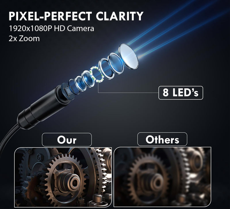 Endoscope Camera with Light, 4.3" IPS Screen, 16.4 Ft Semi-Rigid IP67 Borescope Camera with Light, 1080P Inspection Camera with 8 LEDs, No App Needed, Waterproof Drain Camera, Cool Gadget for Men 16.4 Ft Long Camera Wire