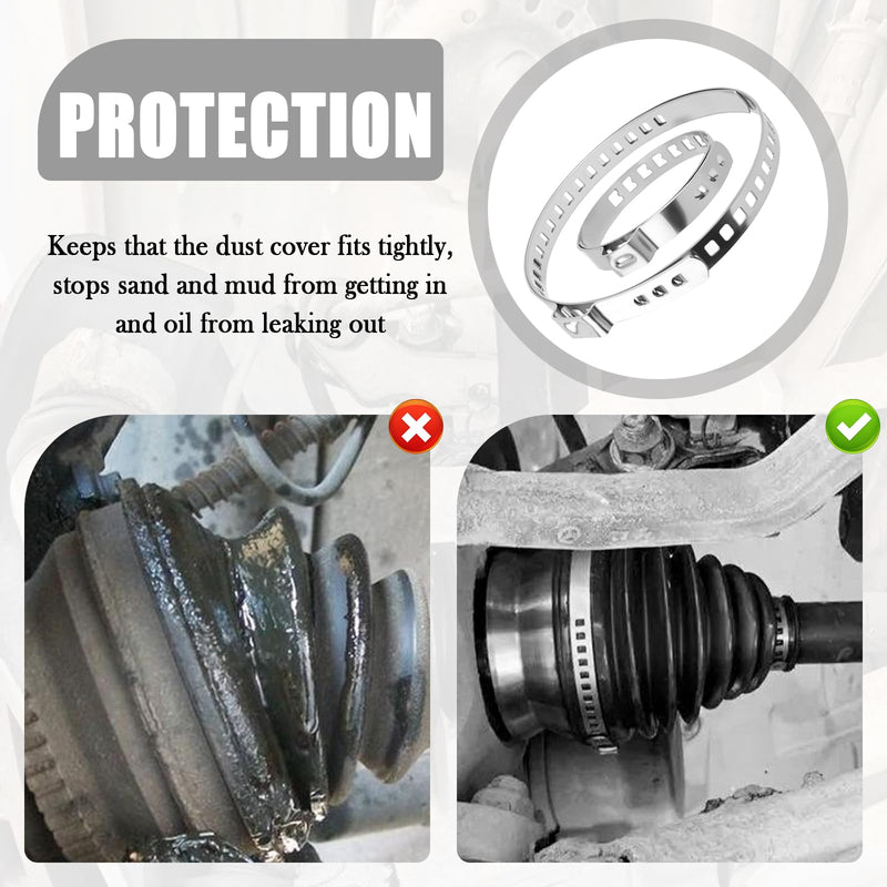 10PCS CV Boot Clamps Kit,Adjustable Tie Rod Boot Clamp for Secure Fixing Hose/Shaft Axle Boots,Universal Stainless Steel CV Axle Boots Clamp Car Accessories for Most Vehicles