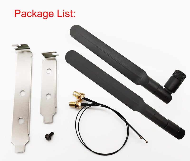 WiFi 6E Antenna Tri-Band 6GHz 5GHz 2.4GHz RP-SMA Male + 10in U.FL MHF4 to RP SMA Female Extension Cable + Computer Back Slot Cover Bracket