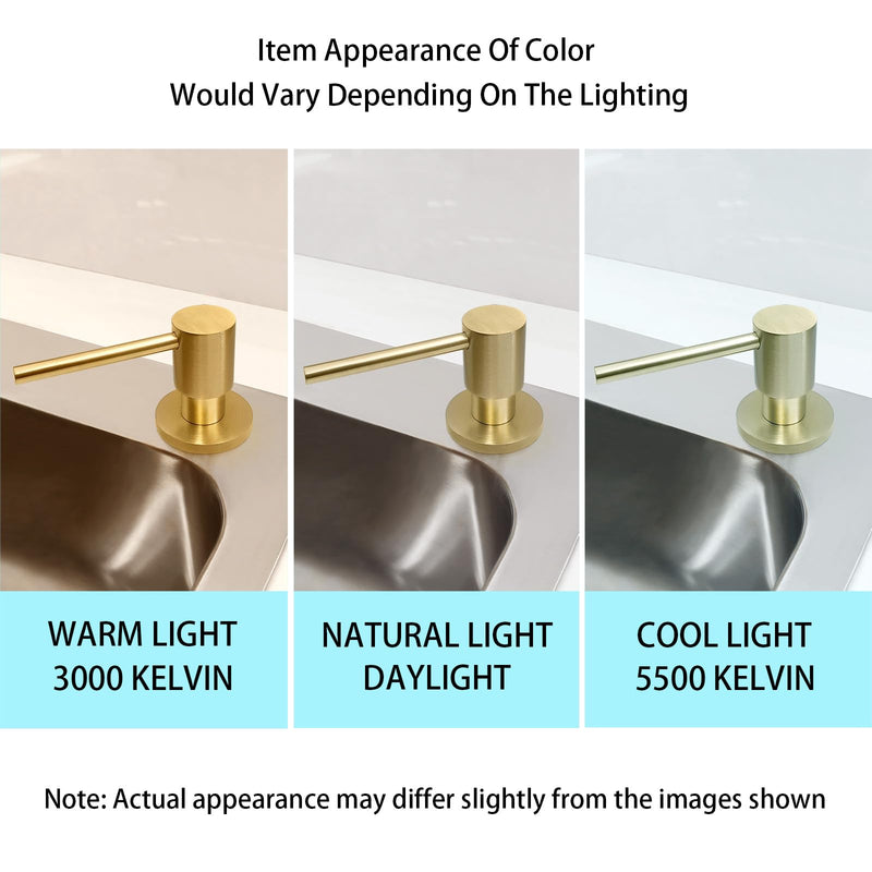 Brushed Gold All Brass Sink Soap Dispenser for Kitchen Sink Deck Mounted with 17 OZ Above The Sink Refillable PET Bottle Brass Pump Head in Counter Dish Soap Dispenser Brushed Gold Short Pump Head
