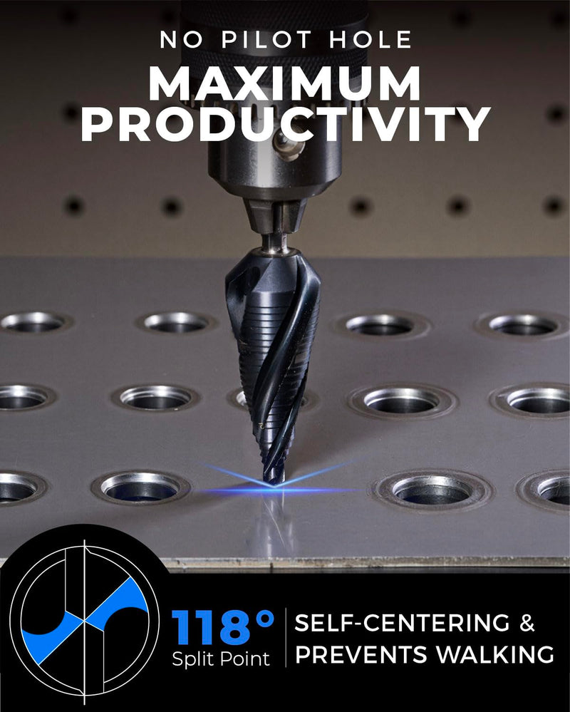 toolant Gigantic Step Drill Bit(Pro), 1/4" - 2-1/2"(15 Step Size), 1/2" Shank Unibit Step Drill Bit for Metal, Aluminum, Plastic 1/4" - 2-1/2"