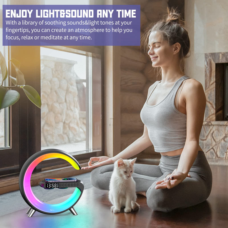 Smart Wireless Charging Alarm Clock with Bluetooth Speaker, App Controlled Bedside Lamp Table Light and Night Light, Bedroom Home Decor, Gift for Girls Boys and Family for Birthday Christmas (Black) Black 1 pack
