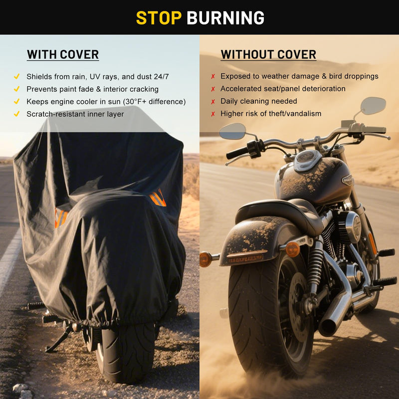 XYZCTEM Motorcycle Cover Waterproof Outdoor All Season Protection Motorcycle Storage Night Reflective Handles with Lock-Holes Storage Bag Fits up to 108" Motorcycle Vehicle Covers, Black 108"