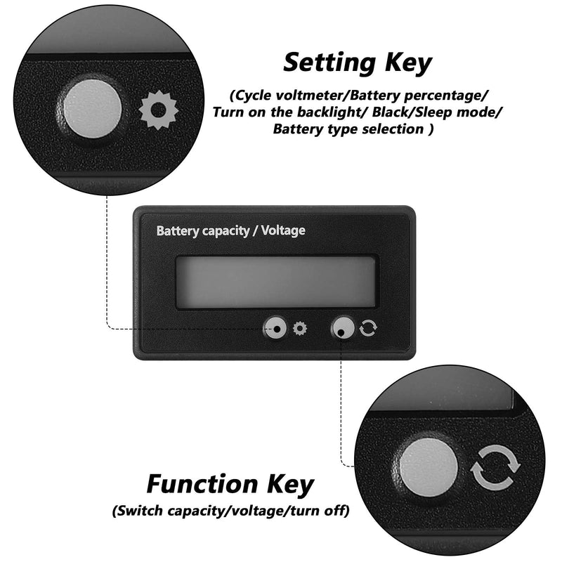 Frienda 2 Pieces Dc 12v 24v 36v 48v 60v 72v 84v Golf Cart Battery Meter with Alarm, Front Setting and Switch Key Battery Capacity Voltage Indicator Gauge Acid and Lithium Ion Indicator(Green) Green