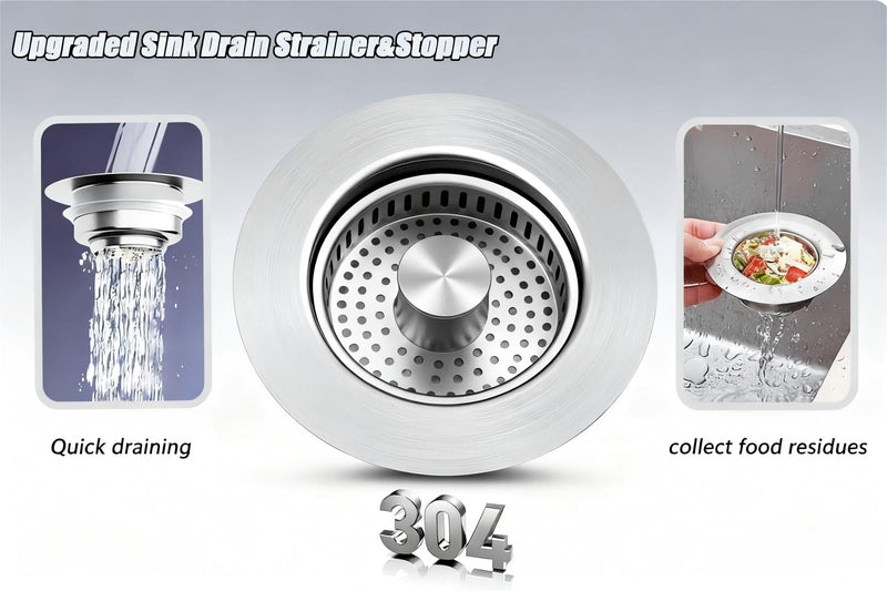 2 Pack Kitchen Sink Drain Strainer/Stopper, US 3-1/2", 304 SS 2