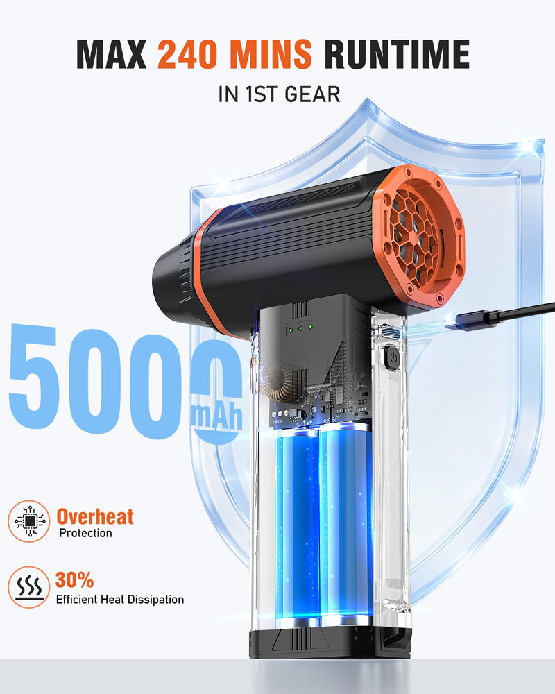 Electric Air Duster, 110000 RPM Cordless Rechargeable Compressed Air Duster | 3 Speed, Brushless Motor, Portable, Handheld Air Blower for Computer Cleaning, Keyboard, PC, Electronics, Car, Office & Home Black 1 Pack