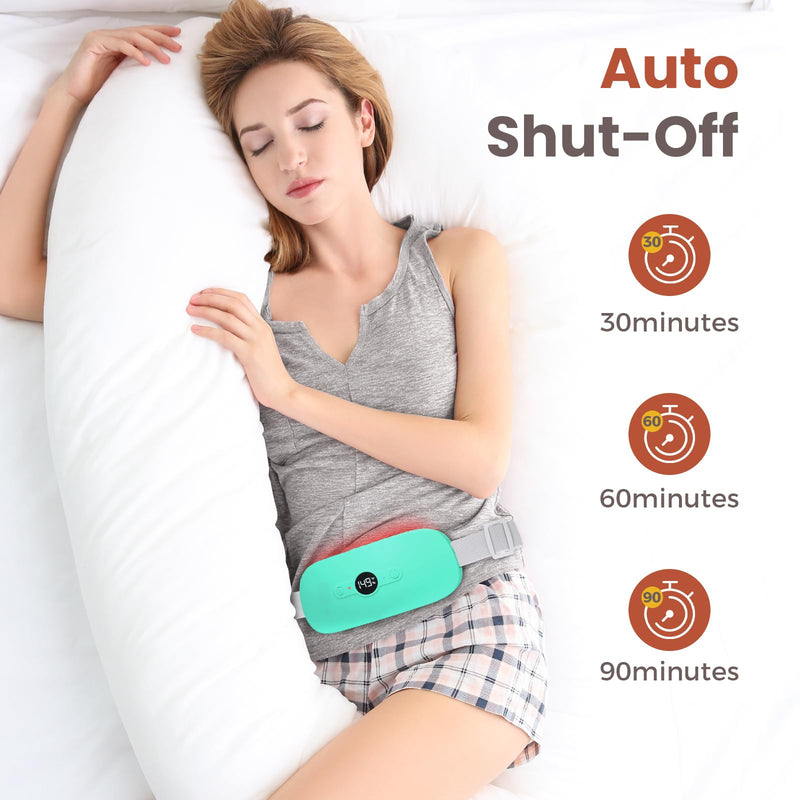 NOWWISH Heating Pad for Period Cramps Pain Relief, Portable Electric Cordless Menstrual Heating Pad Rechargeable with 6 Heat Levels and 6 Massage Modes, Christmas Gifts for Women Teen Girls, Green