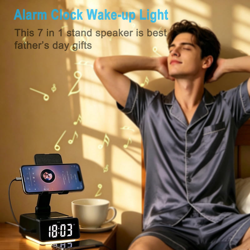 Gifts for Father & Men Who Have Everything, Bluetooth Speaker Phone Stand, Dual Alarm & RGB Light, Adjustable Foldable Charging Holder, Unique Birthday Gifts for Men, Women & Husband