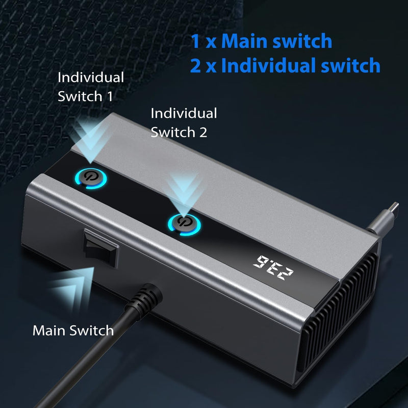 6-in-1 Cigarette Lighter Splitter, 65W PD Fast Charging, 120W Total Output, Two 12V Sockets, Retractable USB-C Cable, Battery Monitor, Trickle Charge, 1M Extension Cable for Front & Rear Charging