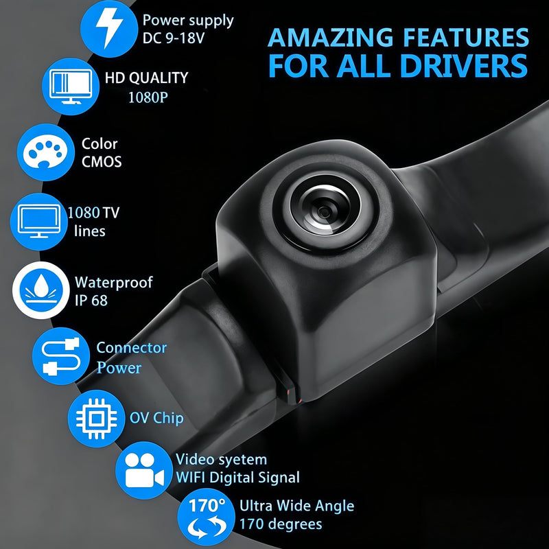 Wireless Backup Camera 1080P, 2.4GHz WiFi No Monitor Needed, License Plate Reverse Camera, 170° Wide Angle Night Vision IP68 Waterproof, Front Rear View for iPhone Android, Car SUV Van Pickup Metal License Plate Mount