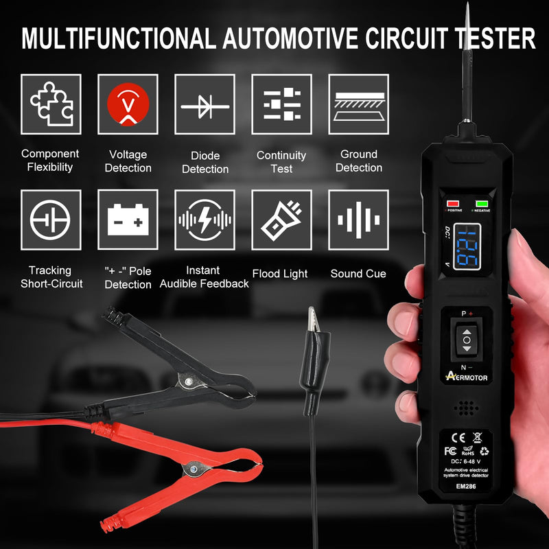 6V-48V DC Car Power Circuit Probe Tester with Dual LED Lights,Electric Circuit Tester Automotive,Fuse & Voltage Tester,Electrical Automotive Digital Display Short Finder with 4.5M Cable