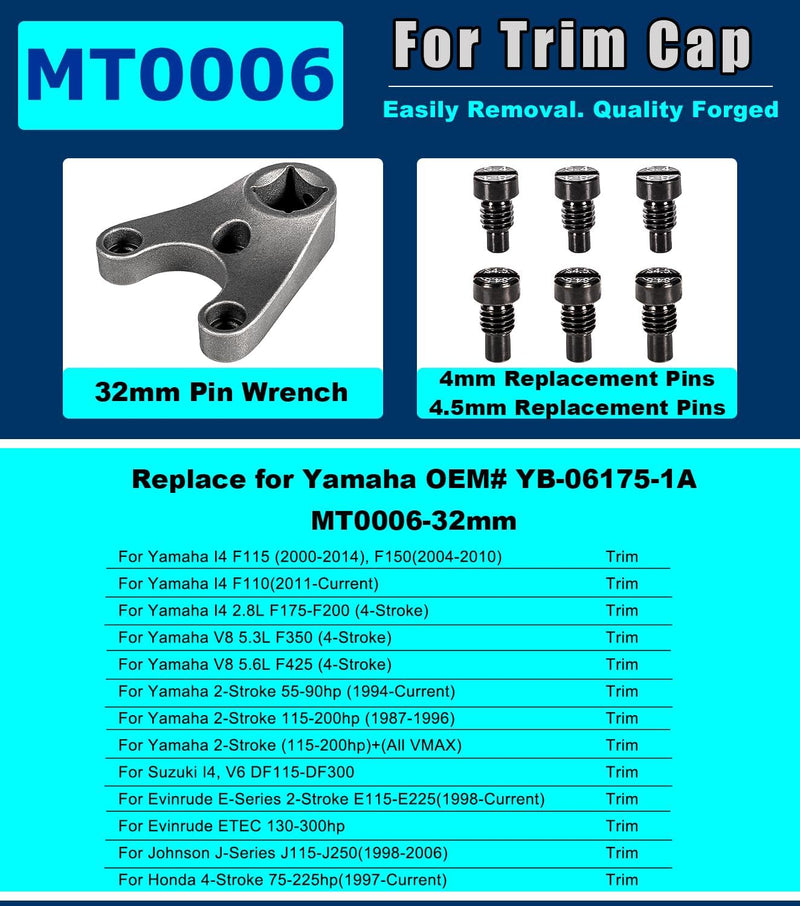 MT0004 & MT0006 & MT0009 Outboard Trim Tilt Pin Wrench Tools Set Compatible with Yamaha, Suzuki, Johnson, Evinrude, All SHOWA Trim/Tilt Units, For Seastar Steering Cylinders
