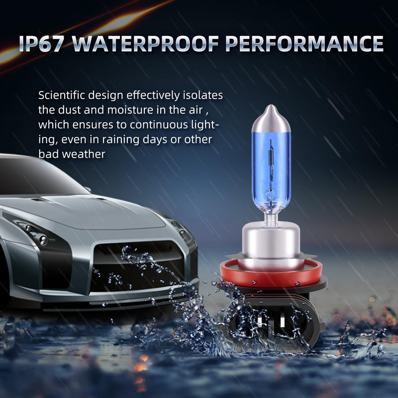 Sinoaprcel H11 Halogen Low Beam Headlight or Fog Light Bulbs,200% Brighter 5000K White Replacement for Standard 55W Bulb,Pack of 2