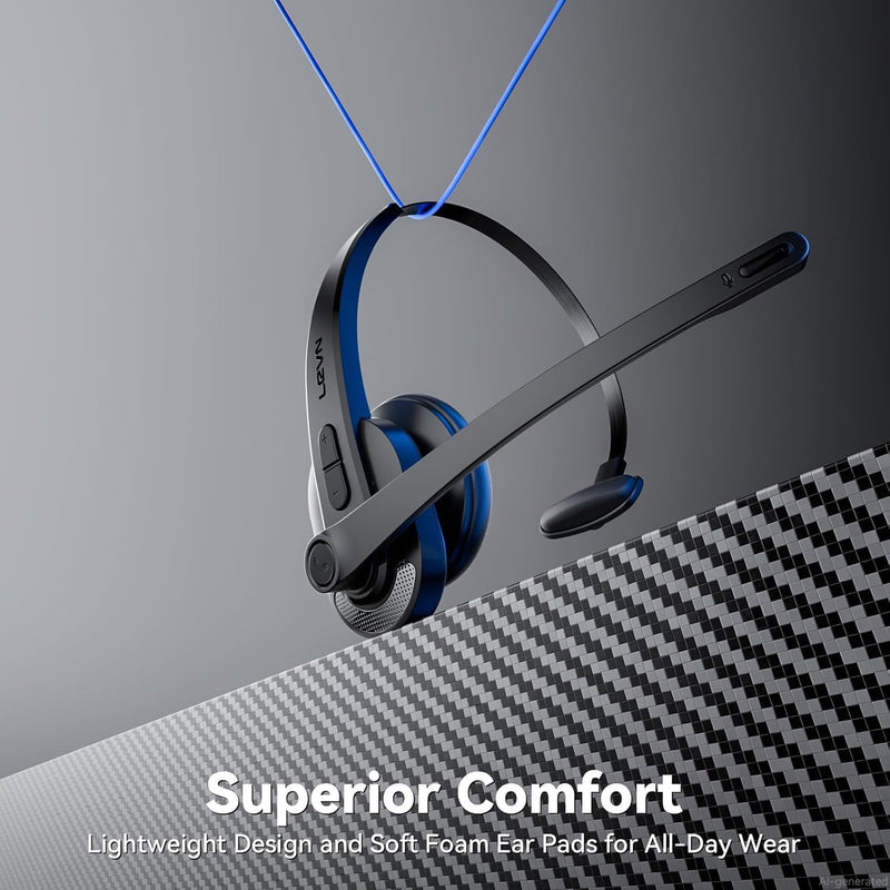 Wireless Headset with Mic for Work, Bluetooth Headset with Microphone(AI Noise Cancelling), Lightweight Comfortable with Mute Button Computer Headset with Microphone for PC/Office/Call Center/ Teams Black