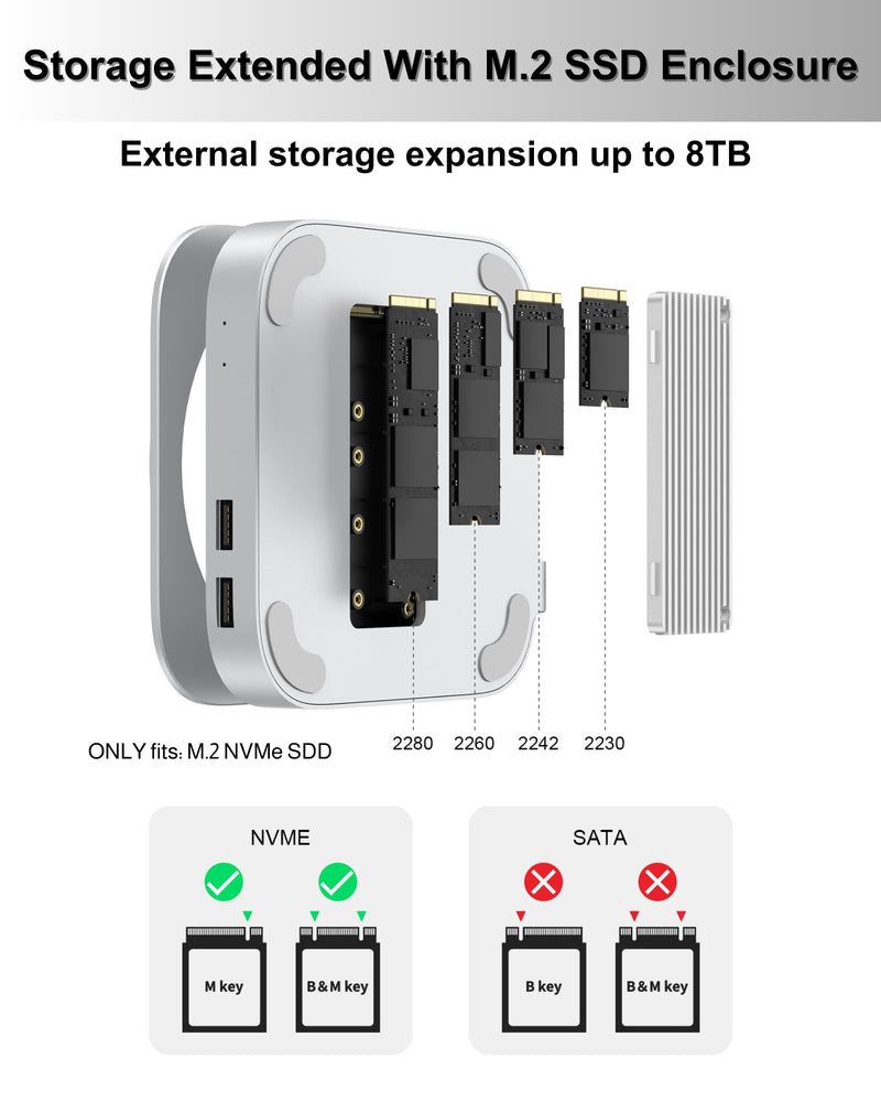 40Gbps Aluminum Mac mini Dock and Stand, USB 4 Hub for Mac mini M4 and M4 Pro 2024 with 40Gbps M.2 NVMe SSD Enclosure, Triple USB A 2.0, 3.5mm Audio Jack Accesories MC60-USB4