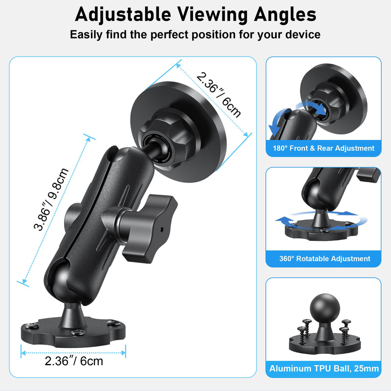 Keuvirya Upgraded 20x N52 Magnetic Aluminum Tablet Mount for Car Semi Truck | Heavy Duty Drill Base iPad Holder for Truck Dashboard Wall, Fits 4.7-13" iPad Pro Mini Phones, Compatible with RAM 1" Ball 4.7"-13.5" - 1 arm mount