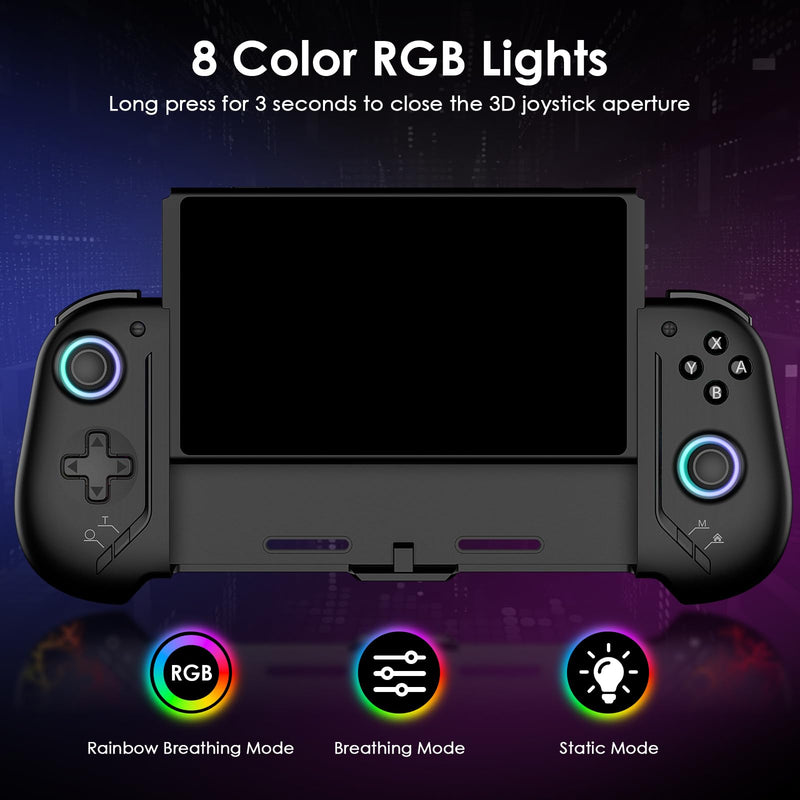 Moonag Switch Controllers Compatible with Nintendo Switch/OLED, Hall Effect One-Piece Controllers with 6-Axis Gyro, Motion Control, Wake-up, Dual Vibration, Turbo, 1000mAh Battery, Black