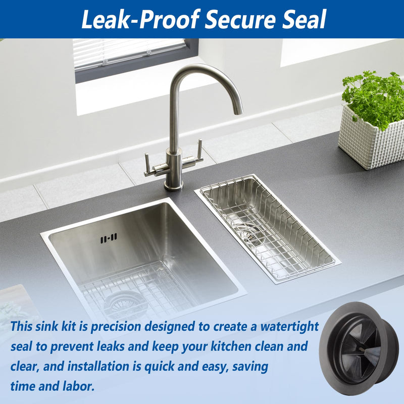 Garbage Disposal Sink Flange Kit with Garbage Disposal Stopper and Splash Guard Sink Baffle Rubber Sink Drain Seal（4 Piece Set, Fit Universal 3-1/2 Inch Standard Sink Drain Hole,Matte Black