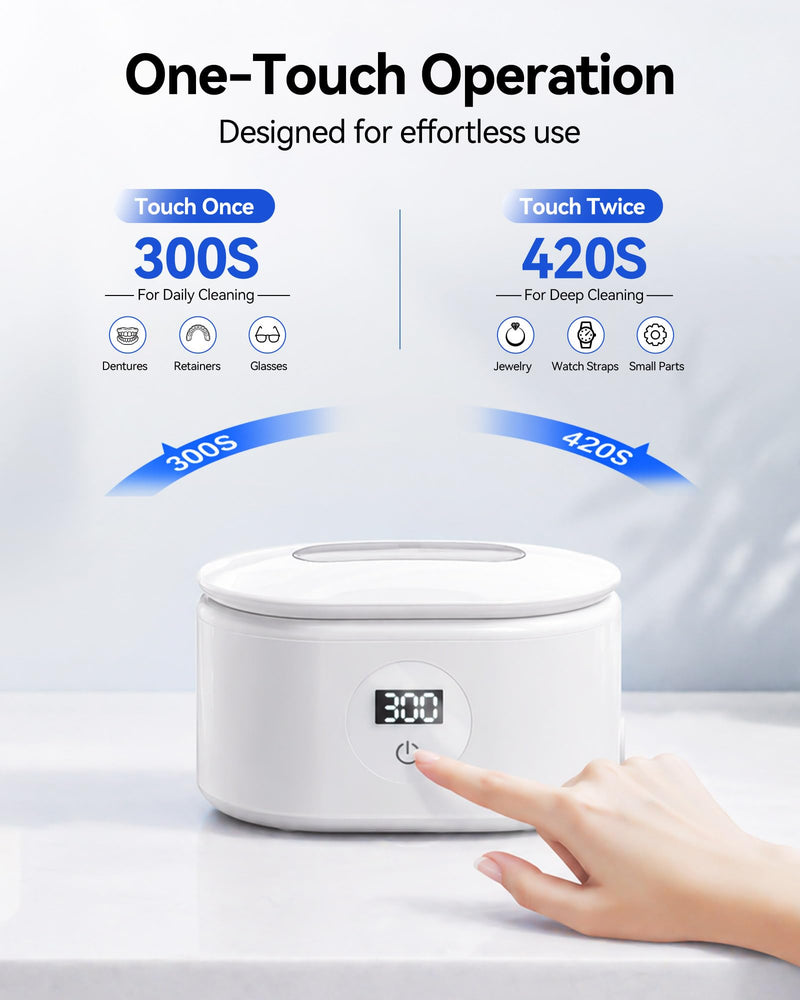 Miorcols Ultrasonic Jewelry Cleaner, Ultrasonic Cleaner Machine with Digital LED Display, 20oz 304 Stainless Steel Tank for Jewelry, Eyeglasses, Watches, Dentures, Retainers & More - White