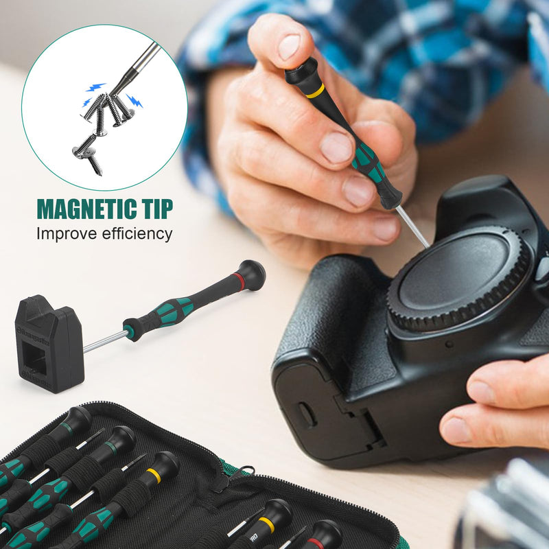 10-Piece Precision Screwdriver Set, Magnetic Small Screwdrivers with Phillips, Slotted, Torx Star for Eyeglass, Watch, Computer, Laptop, Phone Green