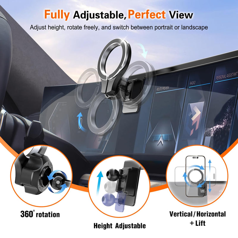 Magnetic Phone Mount for BMW X5/X6 2024-2026 & X7 2023-2026, 14.9in Screen | Clip-On 14.9" Screen Mount With Adhesive Support And Hidden Storage Tray; For Magsafe Iphones Or Phones With Metal Rings