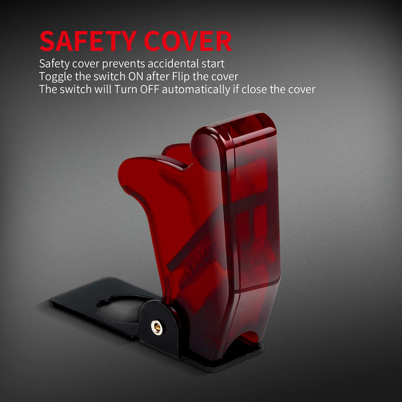 DaierTek Red 12V LED Lighted Toggle Switch with Aircraft Guard Safety Flip Cover 12 Volt DC 20A Heavy Duty Covered Illuminated Lit for Racing Auto Car ATV UTV Golf Cart -2Pack Red LED with Cover