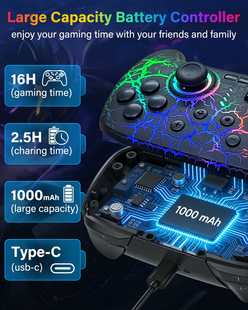 Switch Controller Compatible with Nintendo Switch/Switch Lite/OLED/PC | Programmable Wireless Switch Controller with 10 LED Light, 6-Axis Motion, Turbo, Vibration, One-Key Wake Up & Pairing, Flame