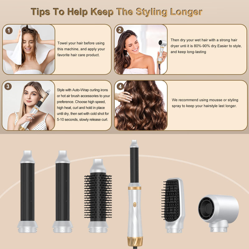  [AUSTRALIA] - Magic Air Styler 5 in 1 Hair Styler, Hot Air Styler Set with Curl, Straighten, Volumise, Smooth and Hairdryer Brushes for Styling, Blow Dryer Brush, Hair Styler for All Hair Type/Length