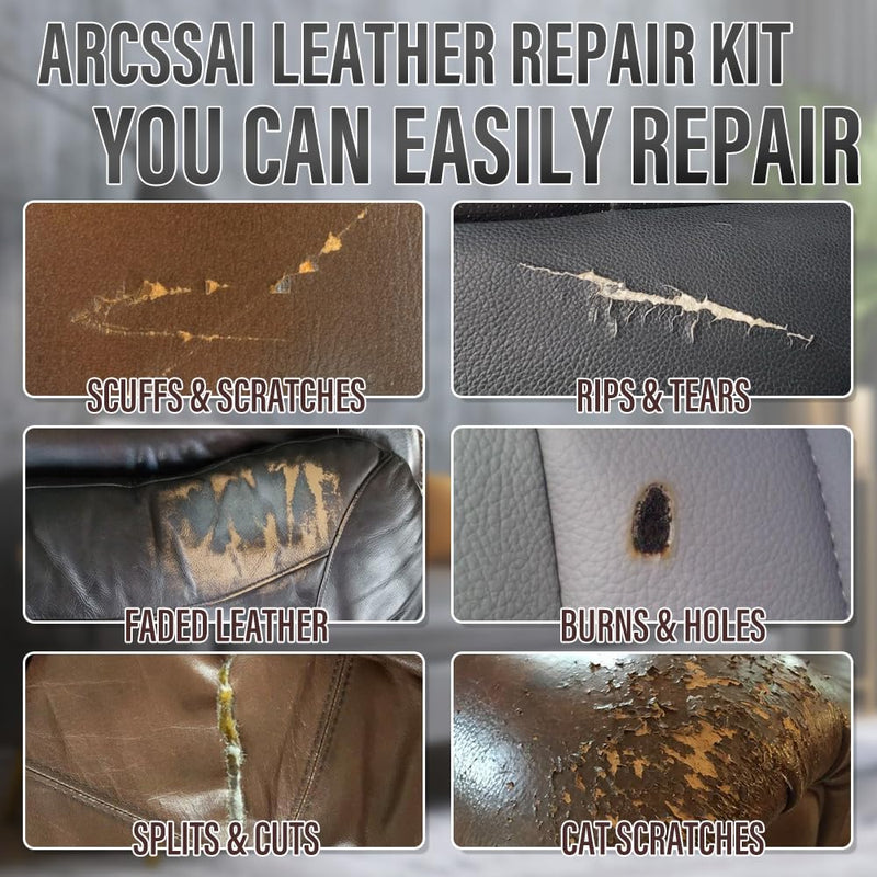 ARCSSAI Black Leather Repair Kit for Furniture, Car Interior, Car Seats, Sofa, Jacket and Purse, Vinyl Repair Kit for Tears & Burn Holes, with Color Matching Guide & Super Easy Instructions
