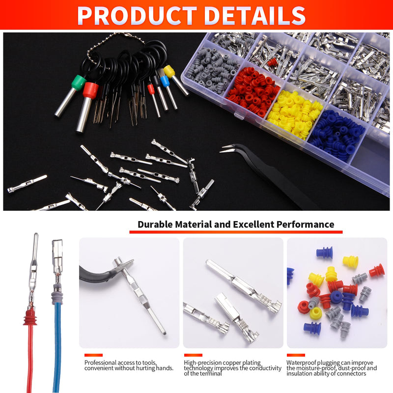 900Pcs 24Types of Pin Connector Kit and Terminal Pins with Crimping Tool | Non-Insulated Plug, 1/1.5/1.8/2.2/2.3/2.8/3.5mm Male&Female, Copper Material,Car Electrical Wire Connectors, Terminal Pins