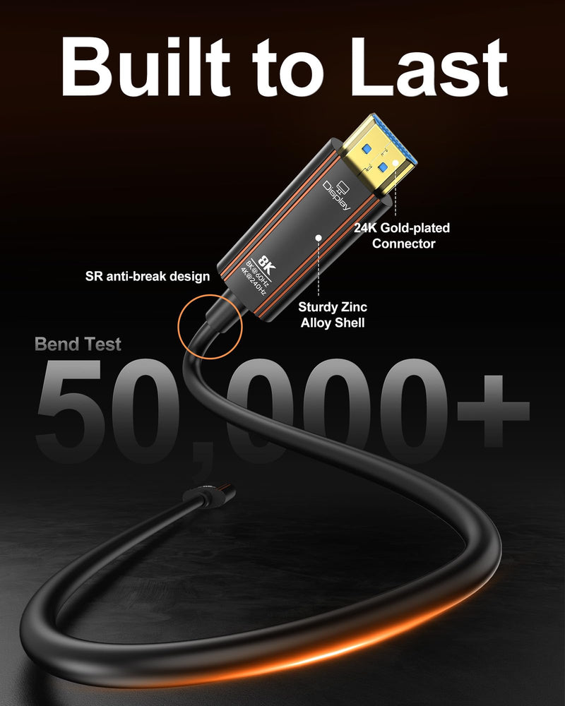Fiber Optic HDMI Cable 50FT, 8K Long HDMI 2.1 Cord 48Gbps Ultra high Speed Support 8K@60Hz 4K@240Hz Dynamic HDR/eARC/HDCP 2.2&2.3/3D Compatible with PS5 PS4 Xbox HDTV Monitor Projector