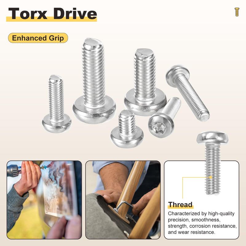 METALLIXITY Pan Head Torx Security Screws Bolts (M5-0.8x20mm) 250Pcs, Button Torx Head Machine Screws 304 Stainless Steel - for Furniture Woodworking Project, Silver Tone M5-0.8x20mm 250