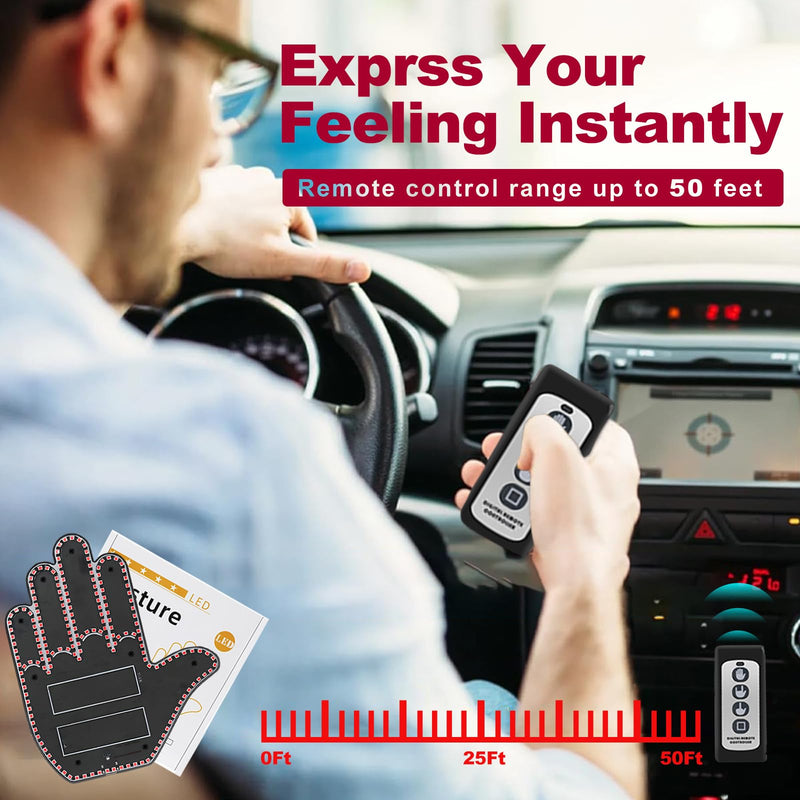Middle Finger Car Light - Glogesture Hand Light for Car,Light Up Middle Finger for Cars Window, Led Hand Gesture with Remote,Road Rage Hand Led Sign, Fun Truck Accessories B