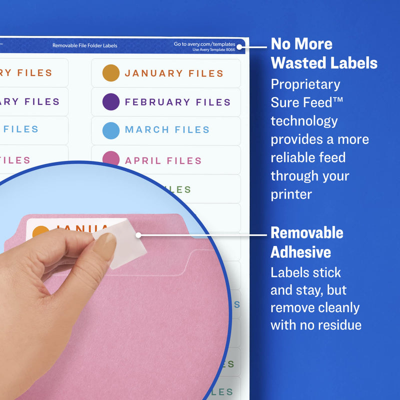 Avery File Folder Labels with Sure Feed, 2/3" x 3-7/16", 750 Printable Labels, Removable, Assorted (6466) One Size