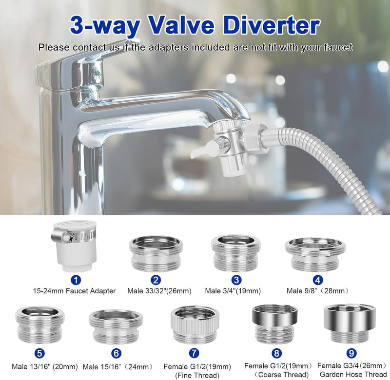 Bathtub Faucet Shower Head Sink with 79" Hose, Tub Faucet Sink Hose Sprayer Attachment Set (8 Adapters) for Bathroom Garden, ON/OFF 6 Modes High Pressure Handheld Shower Extension Kit, Removable