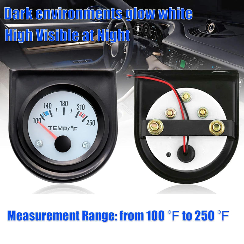 2" 52mm Water Temperature Gauge 100-250℉ with Sensor, 12V Digital Temp Meter Kit for Marine, Boat, Car, Truck, Automotive Engine Cooling System (White)