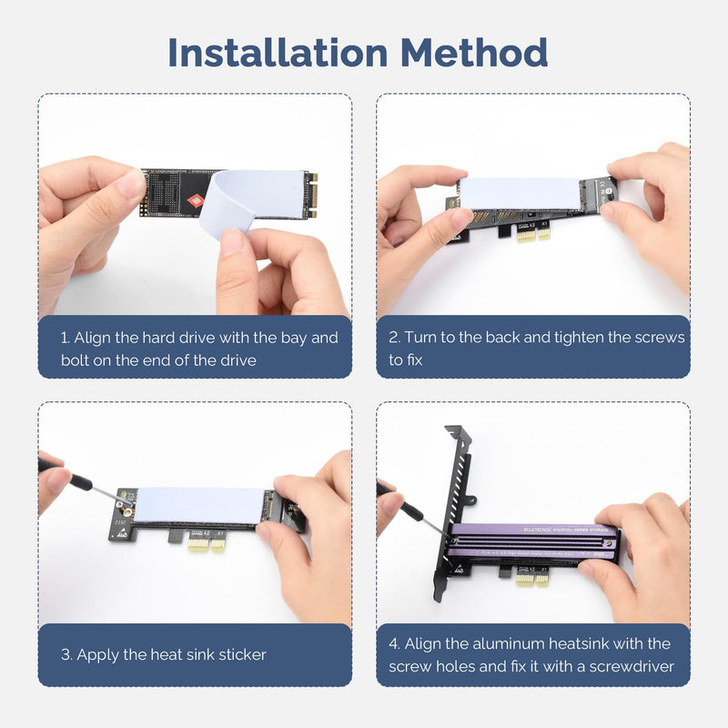 ELUTENG NVME PCIe 4.0 Adapter M.2 NVME SSD to PCI-e Slots X1 X4 X8 X16 Expansion Card with Aluminum Heatsink NVME SSD to PCI Express Card Low Profile Bracket Support 2230 2242 2260 2280 SSD