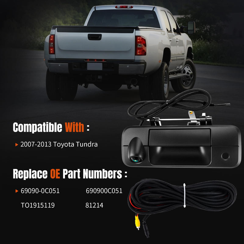 LCWRGS Tailgate Latch Handle Backup Camera Night Vision OE# 69090-0C051 | Compatible with 2007 2008 2009 2010 2011 2012 2013 Toyota Tundra Tail gate Door Handle Rear View Camera, Key Hole