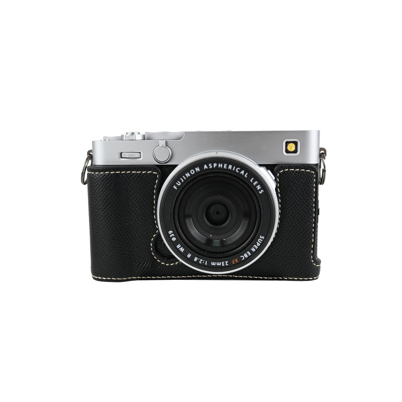 X-E5 Case, Handmade PU Leather FullBody Camera Case Bag Cover for Fujifilm X-E5 XE5 Bottom Opening Version + Neck Strap (Black) Black