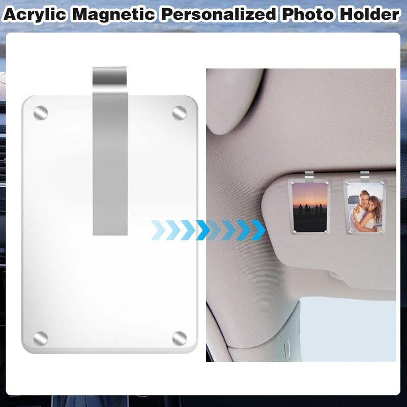 2Pcs Car Picture Holder, Acrylic Magnetic Personalized Photo Holder Car Accessories Car Photo Holder Car Visor Clip, Personalized Car Picture Frame, Suitable for Adding Family or Personal Photos white