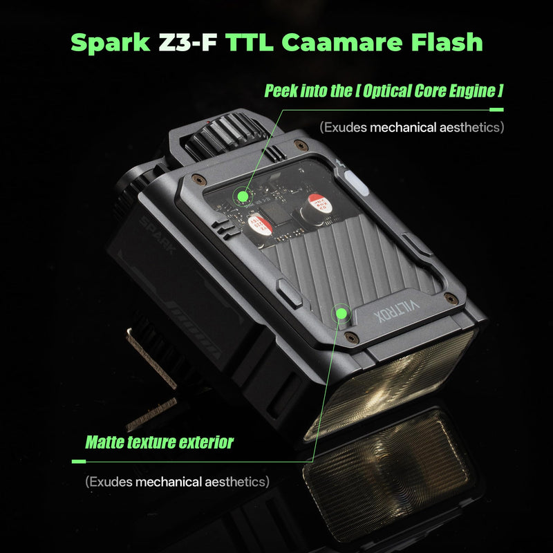 VLITROX Spark Z3-F TTL Camera Flash for Fujifilm | Hot Shoe-Mount Flashes Speedlite, TTL Auto & Manual Modes, 1s Recycle, 650 Shots Battery Life, USB-C Rechargeable，Gray Spark Z3-F Camera Flash