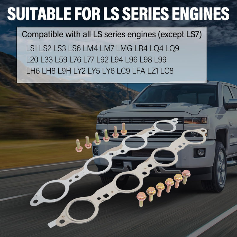 LS MLS Exhaust Manifold Header Gasket Bolts Kit Compatible with Chevy Silverado Camaro Caprice Corvette Tahoe GMC Sierra CTS Escalade LS1 LS2 LS3 LS6 LQ4 LQ9 LM7 4.8L 5.3L 5.7L 6.0L 6.2L OEM# 12617944