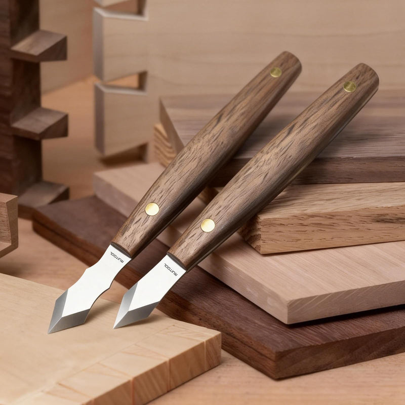 RUITOOL Profession Marking Knife Set for Woodworking, Ambidextrous Scribe Tool with Bamboo Storage Box, High Carbon Steel Double Beveled Blade with Wooden Handle, Precision for Carpenter, DIY Handyman
