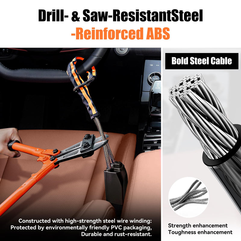 Steering Wheel Lock Anti-Theft Device, Heavy Duty Car Security Vehicle Lock with Keys, Universal Fit Adjustable Bright Orange Black for Cars Trucks SUVs